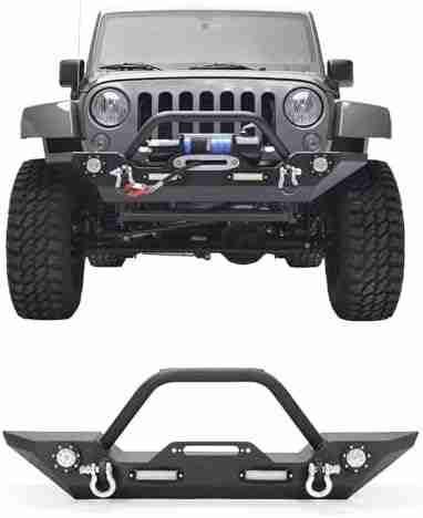 ECOTRIC Front Bumper Compatible with 2007-2022 Jeep Wrangler JK/JKU JL/JLU Gladiator JT With Winch Plate, LED Lights and D-rings