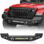 Hooke Road Full Width Front Bumper w/D-Rings & LED Lights for 2018 2019 2020 2021 2022 2023 2024 Jeep Wrangler JL & Gladiator JT