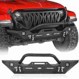 Hooke Road Gladiator JT/JL Steel Front Winch Bumper w/Accent Lighting Compatible with 2018-2024 Jeep Wrangler JL & Gladiator JT