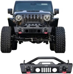 Vijay Front Bumper Fits 2007-2024 Wrangler JK/JKU/JL/JLU and 2020-2024 Gladiator JT with Winch Plate and Original Fog Light Hole