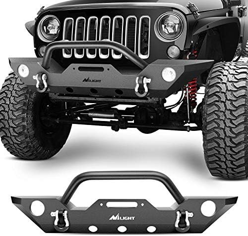 Nilight Front Bumper Compatible for 2007 2008 2009 2010 2011 2012 2013 2014 2015 2016 2017 2018 Jeep Wrangler JK/JKU Rock Crawler Fog Lights Hole Winch Plate