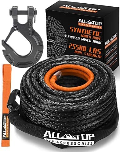 ALL-TOP Synthetic Winch Rope Kit, 3/8in x 92ft, 25500Lbs