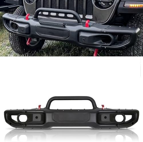 Front Bumper Complete Fits 2018-2023 Jeep Wrangler/ 2020-2023 Jeep Gladiator 10th Anniversary Style Carbon Steel Powder-Coated Black W/Sensor Hole and Hole…