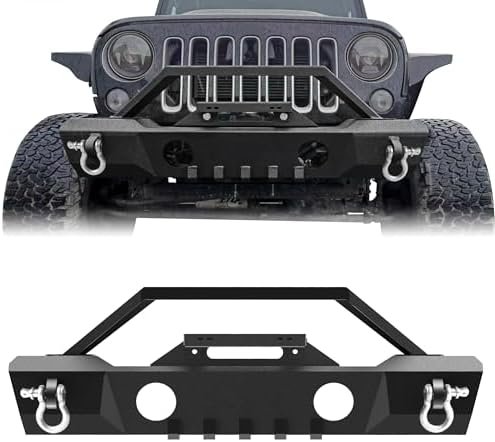 Front Bumper For Jeep Wrangler JK JL Unlimited 2007-2024 & Gladiator JT 2019-2024, Off Road Rock Crawler w/Winch Plate D-Rings Fog Light Mount License Plate…