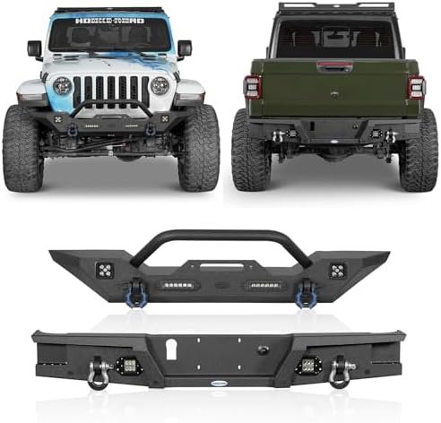 Hooke Road Gladiator Front Winch Bumper & Rear Bumper Kit for 2020 2021 2022 2023 2024 Jeep Gladiator JT Pickup Trucks - Solid Steel