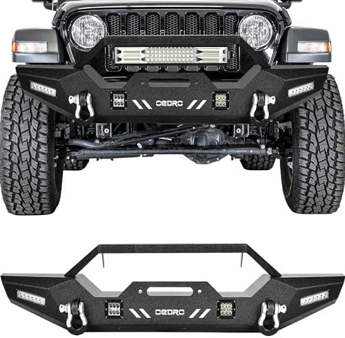 OEDRO Front Bumper Compatible with 2018-2024 Jeep Wrangler JL/JLU, 20-24 Gladiator, Rock Crawler Bumper with Winch Plate Mounting & 4 x LED Lights