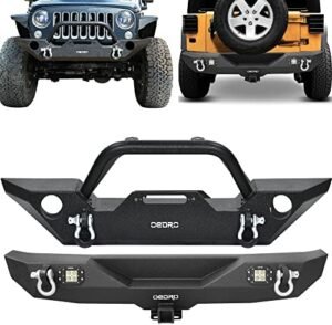 OEDRO Front and Rear Bumper Compatible for 07-18 Jeep Wrangler JK & Unlimited w/Winch Plate Mounting & D-Rings & Square LED Lights & 2" Hitch Receiver, Textured...