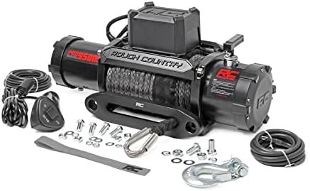 Rough Country 9,500LB PRO Series Winch with Synthetic Rope – 12V Waterproof 5.5HP Electric Winch for Jeeps, Trucks, Off Road Recovery Winch with Remote