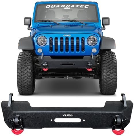 Stubby Front Bumper Compatible with 2007-2024 Jeep Wrangler JK/JKU/JL/JLU and 2020-2024 Gladiator JT Truck w/Winch Plate & 2 4.75T D-Rings