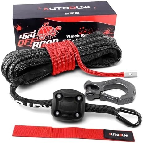 Synthetic Winch Rope Cable Kit 1/4″ x 50 ft 9500Lbs Black