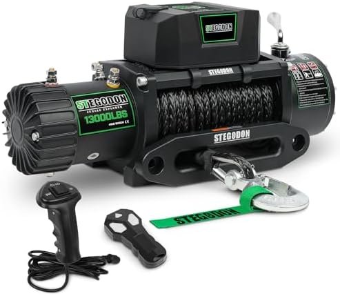 Winch 13000 lb Winch 12V Electric Winch Synthetic Rope Winch Rough Country Winch with Hawse Fairlead,Wired Handle and Corded Control for Jeep Truck SUV