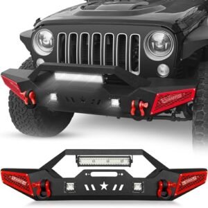 for Wrangler JK JL Gladiator JT Front Bumper Compatible with 2007-2024 Jeep Wrangler JK JL JKU JLU Unlimited & Gladiator JT 2/4 Doors w/Winch Plate, Paintable...