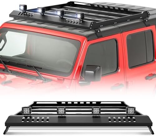 Roof Rack Cargo Basket with 4PCS LED Light Bar Compatible